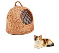QLS Willow Cat Bed with Carry Handle - Hand-Woven Pet Basket for Cats & Small Dogs, 40 x 34 x 35 cm - Natural Material, Stable & Decorative