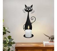 QLSKI Black cat candle holder with tray, Wall Candle Holders, Vintage candle holder, Home metal cat decoration, Candle holder ornament, Romantic decoration for dating, Decoration for various parties