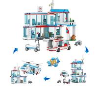 QLT 3 in 1 City Hospital Building Block Set, Hospital Rescue Helicopter, Trailer and Stretcher, STEM Gift for Boys and Girls Aged 6-12+(687PCS)