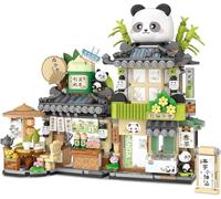 QLT 860PCS Panda Building Set, Street View Tea Shop Mini Building Blocks, Not Compatible with Lego Panda House, Creative Cute Animals Building Block, Architecture Construction Kit for Kids Adults