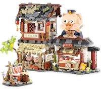 QLT Chinese Street View Butcher Shop Mini Building Blocks, MOC Creative Building Toys Model Set for Girls 6-12 Years Old, 1105 PCS Simulation Architecture Construction Toy