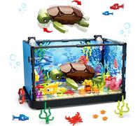 QLT Fish Tank Building Set with Light,Fish Tank Aquarium Creative Marine Animals Turtle Building Block Toys for Adults and Kids Age 6+(753 Pieces)