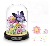 QLT Purple Butterfly Mini Building Blocks Set, Flower and Insect Building Blocks with Dust Cover and Base, Gift for Mother's Day, Anniversary, Birthday (582 PCS)