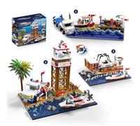 QLT QIAOLETONG 3in1 City Port Building Blocks Transportation with Container Crane Construction, Port Building Toy, Model Container Crane and Boat Gift for Ages 14 + and Adults