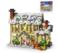 QLT QIAOLETONG Christmas Holiday House Building Kit, Christmas Building Set with LED Light, Christmas Snow Village, Holiday Toys Gift for Collectors Teens and Adults Age 6+ (1405PCS)