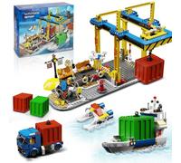 QLT QIAOLETONG City Seaside Harbour Building Block Set, with Cargo Ship, Container Cranes, Truck and Boat Building Model Kit Toys, Home Decor, Unique Display and Gift for 8-12 Kids & Boys(1134PCS)