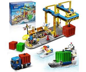 QLT QIAOLETONG City Seaside Harbour Building Block Set, with Cargo Ship, Container Cranes, Truck and Boat Building Model Kit, Home Decor, STEM Toy Gift for Teens 14+ (1134 PCS)