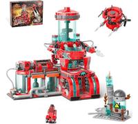 QLT QIAOLETONG Space Fire Station Builidng Set Compatible with Lego City Fire Station, STEM 919 Pcs with Firefighting Robot Building MOC Toy Set for Boy and Adult 8+ Kids
