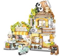 QLT Street View Coffee Shop Mini Building Blocks, MOC Creative Building Toys Cute Animals Building Set for Girls 6-12, Simulation Architecture Construction Toy, Gift Idea for Kids Adults (1077 PCS)