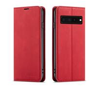 QLTYPRI Case for Google Pixel 7 Pro, Premium PU Leather Cover TPU Bumper with Card Holder Kickstand Hidden Magnetic Adsorption Flip Wallet Case Cover for Google Pixel 7 Pro - Red