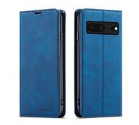 QLTYPRI Case for Google Pixel 7a, Premium PU Leather Cover TPU Bumper with Card Holder Kickstand Hidden Magnetic Adsorption Flip Wallet Case Cover for Google Pixel 7a - Blue