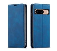 QLTYPRI Case for Google Pixel 8a, Premium PU Leather Cover TPU Bumper with Card Holder Kickstand Hidden Magnetic Adsorption Flip Wallet Case Cover for Google Pixel 8a - Blue