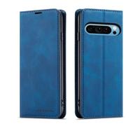 QLTYPRI Case for Google Pixel 9 Pro XL, Premium PU Leather Cover TPU Bumper with Card Holder Kickstand Hidden Magnetic Adsorption Flip Wallet Case Cover for Google Pixel 9 Pro XL - Blue