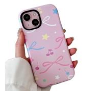 QLTYPRI Case for iPhone 14 Plus/15 Plus, Aesthetic Colorful Bow Cherry Stars Phone Case for Girls Women, Protective Hybrid 2-Layer Hard Shell Silicone Cover Durable Shockproof Phone Cover - Pink