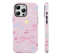 QLTYPRI Case for iPhone 16 Pro Max, Aesthetic Colorful Bow Cherry Stars Phone Case for Girls Women, Protective Hybrid 2-Layer Hard Shell Silicone Cover Durable Shockproof Phone Cover - Pink