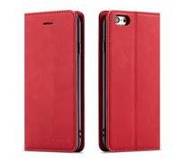 QLTYPRI Case for iPhone 7/8/SE 2020/SE 2022 5G, Premium PU Leather Cover TPU Bumper Card Holder Kickstand Hidden Magnetic Adsorption Flip Wallet Case Cover for iPhone SE 2022/SE 2020/8/7 - Red