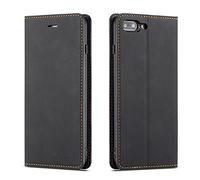 QLTYPRI Case for iPhone 7 Plus 8 Plus, Premium PU Leather Cover TPU Bumper with Card Holder Kickstand Hidden Magnetic Adsorption Flip Wallet Case Cover - Black