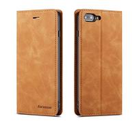 QLTYPRI Case for iPhone 7 Plus 8 Plus, Premium PU Leather Cover TPU Bumper with Card Holder Kickstand Hidden Magnetic Adsorption Flip Wallet Case Cover for iPhone 7 Plus 8 Plus - Brown
