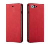 QLTYPRI Case for iPhone 7 Plus 8 Plus, Premium PU Leather Cover TPU Bumper with Card Holder Kickstand Hidden Magnetic Adsorption Flip Wallet Case Cover - Red