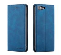 QLTYPRI Case for iPhone 7 Plus 8 Plus, Premium PU Leather Cover TPU Bumper with Card Holder Kickstand Hidden Magnetic Adsorption Flip Wallet Case Cover - Blue