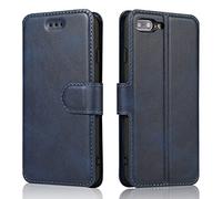 QLTYPRI Case for iPhone 7 Plus 8 Plus, Premium PU Leather Simple Wallet Case with Card Slots Kickstand Magnetic Closure Shockproof Flip Cover - Blue
