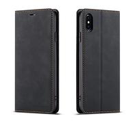 QLTYPRI Case for iPhone X iPhone XS, Premium PU Leather Cover TPU Bumper with Card Holder Kickstand Hidden Magnetic Adsorption Flip Wallet Case Cover for iPhone X iPhone XS - Black