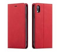 QLTYPRI Case for iPhone XR, Premium PU Leather Cover TPU Bumper with Card Holder Kickstand Hidden Magnetic Adsorption Flip Wallet Case Cover for iPhone XR - Red