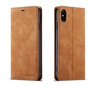 QLTYPRI Case for iPhone XS Max, Premium PU Leather Cover TPU Bumper with Card Holder Kickstand Hidden Magnetic Adsorption Flip Wallet Case Cover for iPhone XS Max - Brown