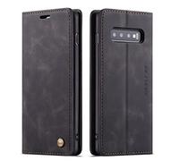 QLTYPRI Case for Samsung Galaxy S10 Plus, Vintage PU Leather Wallet Case Card Slot Kickstand Magnetic Closure Shockproof Flip Folio Case Cover for Samsung Galaxy S10 Plus - Black