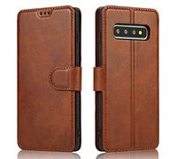 QLTYPRI Case for Samsung Galaxy S10, Premium PU Leather Simple Wallet Case with Card Slots Kickstand Magnetic Closure Shockproof Flip Cover for Samsung Galaxy S10 - Brown