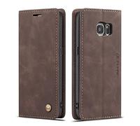 QLTYPRI Case for Samsung Galaxy S7, Vintage PU Leather Wallet Case Card Slot Kickstand Magnetic Closure Shockproof Flip Folio Case Cover for Samsung Galaxy S7 - Coffee Brown