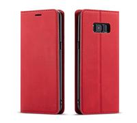 QLTYPRI Case for Samsung Galaxy S8, Premium PU Leather Cover TPU Bumper with Card Holder Kickstand Hidden Magnetic Adsorption Flip Wallet Case Cover for Samsung Galaxy S8 - Red