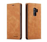 QLTYPRI Case for Samsung Galaxy S9 Plus, Premium PU Leather Cover TPU Bumper with Card Holder Kickstand Hidden Magnetic Adsorption Flip Wallet Case Cover for Samsung Galaxy S9 Plus - Brown