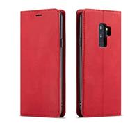 QLTYPRI Case for Samsung Galaxy S9 Plus, Premium PU Leather Cover TPU Bumper with Card Holder Kickstand Hidden Magnetic Adsorption Flip Wallet Case Cover for Samsung Galaxy S9 Plus - Red