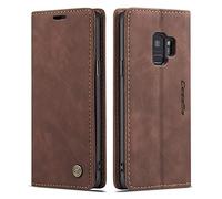 QLTYPRI Case for Samsung Galaxy S9, Vintage PU Leather Wallet Case Card Slot Kickstand Magnetic Closure Shockproof Flip Folio Case Cover for Samsung Galaxy S9 - Coffee Brown