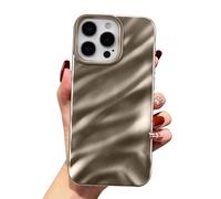 QLTYPRI Cellular Phone Case with Cute Water Wave Pattern, for Girls/Ladies, Glossy, Soft Satin/TPU Silicone, Thin, Shockproof, for iPhone 16 Pro, Desert Gold