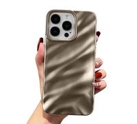 QLTYPRI Cellular Phone Case with Cute Water Wave Pattern, for Girls/Ladies, Glossy, Soft Satin/TPU Silicone, Thin, Shockproof, for iPhone 15 Pro, Desert Gold