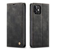 QLTYPRI Compatible with iPhone 12 Mini, Vintage PU Leather Wallet Case Card Slot Kickstand Magnetic Closure Shockproof Flip Folio Book Case Compatible with iPhone 12 Mini - Black