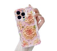 QLTYPRI for iPhone 14 Pro Max Case, Oil Painting Peony Flower Pattern Design for Girls Women, Cute Curly Wave Frame Slim Soft Silicone TPU Bumper Shockproof Phone Cover for iPhone 14 Pro Max- Pink #3