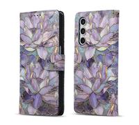QLTYPRI for Samsung Galaxy A36 5G Case, Floral Flip Leather Wallet Phone Case with 4 Card Slots RFID Blocking Kickstand Magnetic Protective Cover for Samsung A36 5G - Purple Lotus