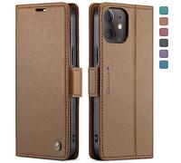 QLTYPRI Wallet Case for iPhone 12/iPhone 12 Pro, Premium PU Leather Magnetic Flip Folio Case with RFID Blocking Card Slots Kickstand Shockproof Protective Phone Cover for iPhone 12/12 Pro - Brown