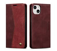 QLTYPRI Wallet Case for iPhone 14, Vintage PU Leather Folio Case with Card Slots Kickstand Magnetic Closure Shockproof Flip Phone Cover for iPhone 14 - Wine Red