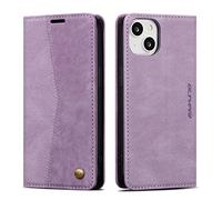 QLTYPRI Wallet Case for iPhone 14, Vintage PU Leather Folio Case with Card Slots Kickstand Magnetic Closure Shockproof Flip Phone Cover for iPhone 14 - Purple