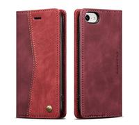 QLTYPRI Wallet Case for iPhone 16e 6.1 inch, Vintage PU Leather Folio Case with Card Slots Kickstand Magnetic Closure Shockproof Flip Phone Cover - Wine Red