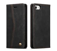 QLTYPRI Wallet Case for iPhone SE 2022 5G/SE 2020/8/7, Vintage Folio PU Leather Case with Card Slots Magnetic Closure Kickstand Flip Crashproof Phone Cover - Black