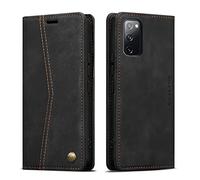 QLTYPRI Wallet Case for Samsung Galaxy S20 FE, Vintage PU Leather Folio Case with Card Slots Kickstand Magnetic Closure Shockproof Flip Phone Cover for Samsung Galaxy S20 FE - Retro Black