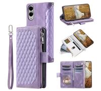 QLTYPRI Wallet Case for Samsung Galaxy S25 Edge, Luxury Quilted PU Leather Wallet Case with Card Slots for Women,Magnetic Zipper Purse Case with Wrist Strap Kickstand Shockproof Flip Cover - Purple