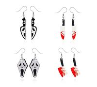 QLUYCKW 4 Pairs Halloween Knife Dangle Earrings Set for Women Unique Vintage Goth Knife Dagger Sword Earrings Statement Horror Hip Hop Halloween Holiday Party Jewelry, M, Acrylic, No Gemstone