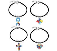 QLUYCKW 4PCS Autism Awareness Bracelet for AutisticTeachers Educators Creative Love Heart Geometric Puzzle Piece Braided Bracelets Autism Support Accessories Jewelry, M, Zinc, No Gemstone