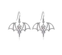 QLUYCKW Antique Silver Bat Vampire Earrings for Women Funny Gothic Punk Horror Inverted Bat Animal Hanging Hook Dangle Drop Earrings for Halloween Party Cosplay Scary Jewelry Gifts, Zinc, No Gemstone